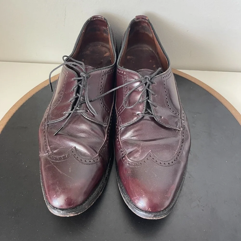 Allen Edmonds McAllister Men 10.5 B Wingtip Oxford Burgundy Shoes Quiet Luxury
